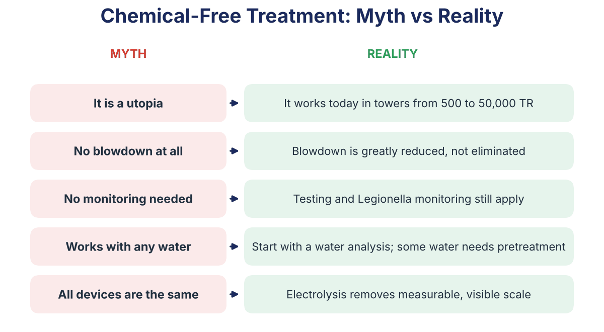 Myths and realities of chemical-free cooling tower water treatment
