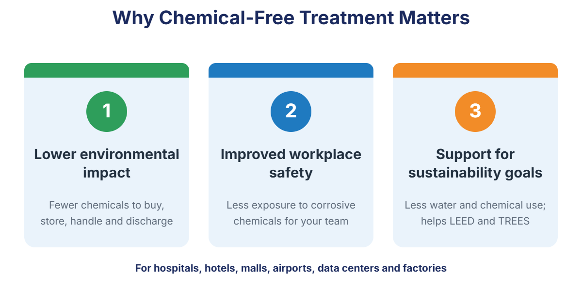 Why chemical-free water treatment matters: lower environmental impact, improved workplace safety, support for sustainability goals